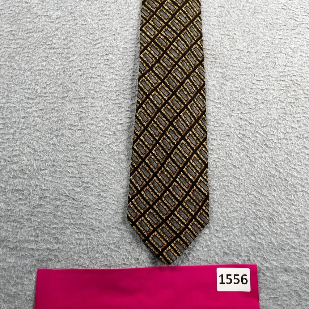 Valentino Cravatte Silk Necktie Made In Italy Black Gold Geometric Tie